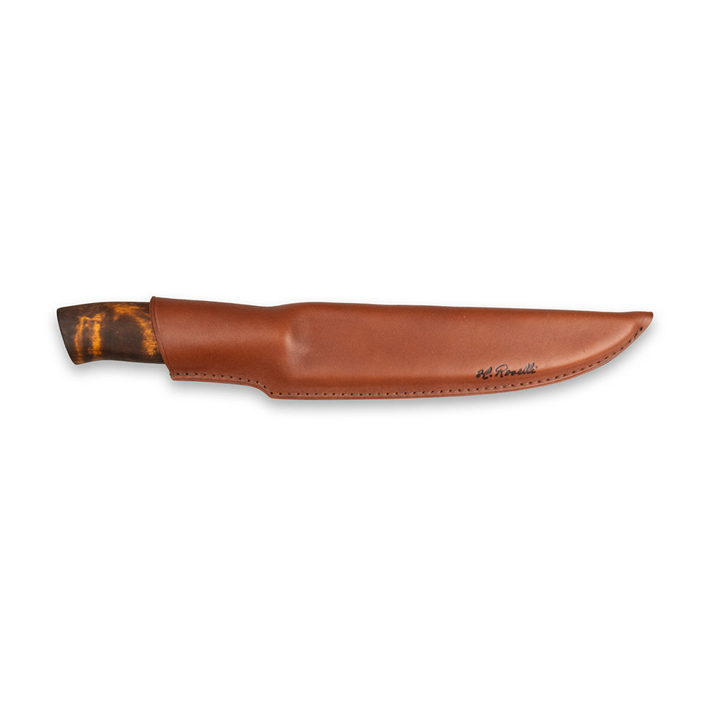 Roselli's handmade fillet and fishing knife with a long blade of carbon steel. Comes delivered with a handmade leather sheath. 